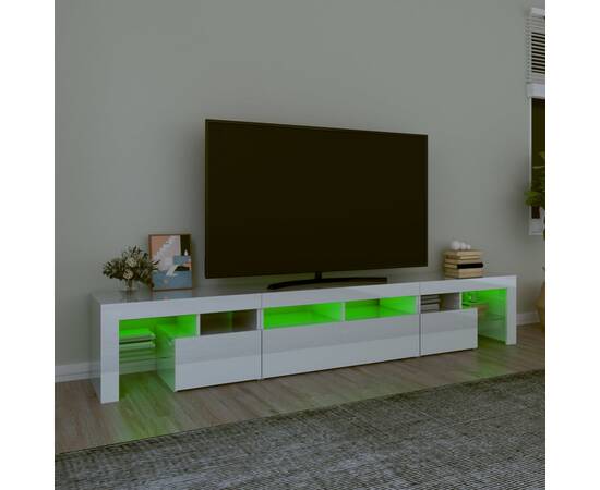 Comodă tv cu lumini led, alb extralucios, 230x36,5x40cm, 4 image