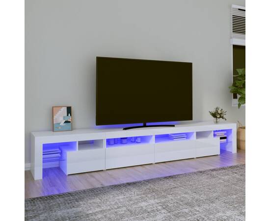 Comodă tv cu lumini led, alb extralucios, 280x36,5x40cm