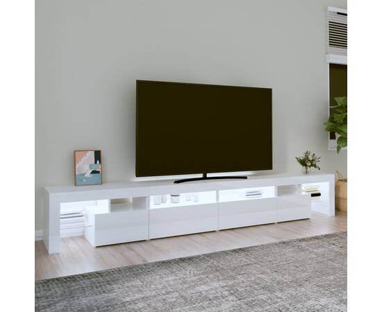 Comodă tv cu lumini led, alb extralucios, 280x36,5x40cm, 3 image