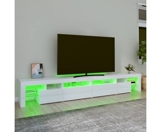 Comodă tv cu lumini led, alb extralucios, 280x36,5x40cm, 4 image