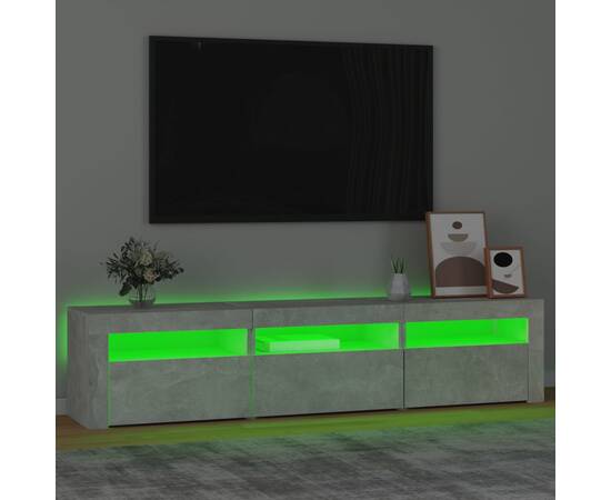Comodă tv cu lumini led, gri beton, 180x35x40 cm, 4 image