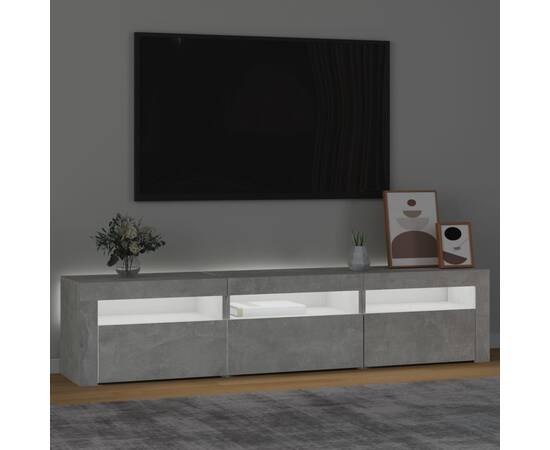 Comodă tv cu lumini led, gri beton, 180x35x40 cm, 3 image