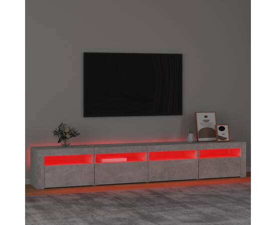 Comodă tv cu lumini led, gri beton, 240x35x40 cm, 5 image