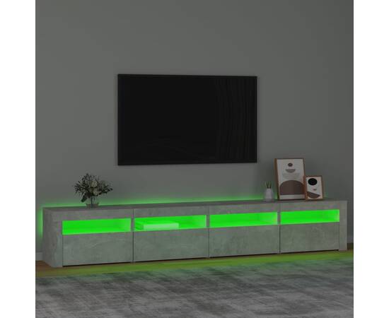 Comodă tv cu lumini led, gri beton, 240x35x40 cm, 4 image