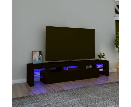 Comodă tv cu lumini led, negru, 200x36,5x40 cm