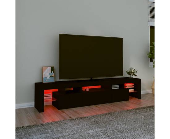 Comodă tv cu lumini led, negru, 200x36,5x40 cm, 5 image