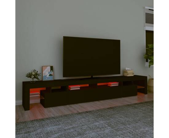 Comodă tv cu lumini led, negru, 260x36,5x40cm, 5 image