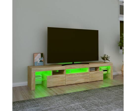 Comodă tv cu lumini led, stejar sonoma, 200x36,5x40 cm, 4 image