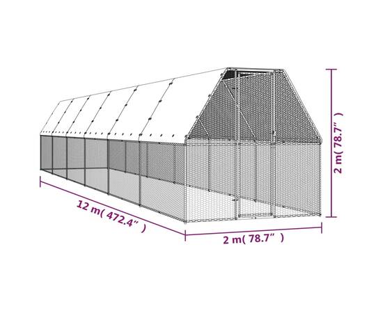 Coteț de păsări pentru exterior, 2x12x2 m, oțel galvanizat, 5 image