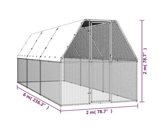 Coteț de păsări pentru exterior, 2x6x2 m, oțel galvanizat, 5 image