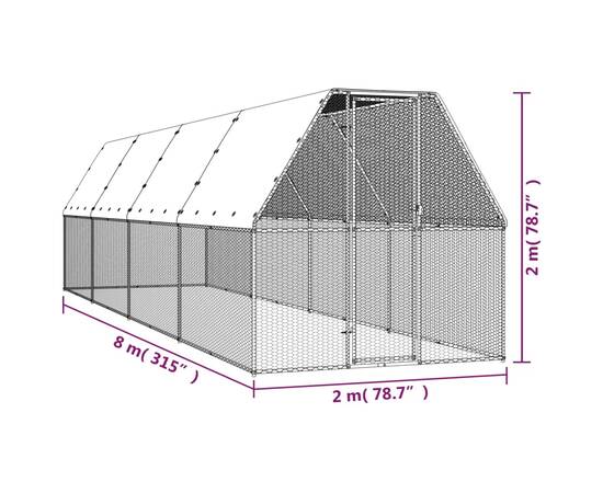 Coteț de păsări pentru exterior, 2x8x2 m, oțel galvanizat, 5 image