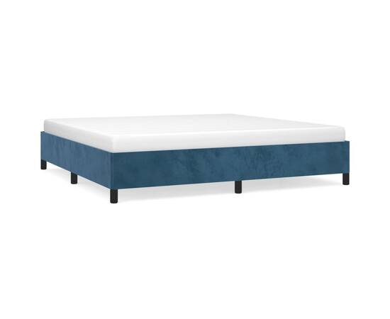 Cadru de pat, albastru închis, 200x200 cm, catifea, 2 image