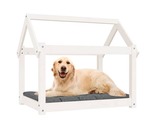 Pat pentru câini, alb, 81x60x70 cm, lemn masiv de pin, 4 image