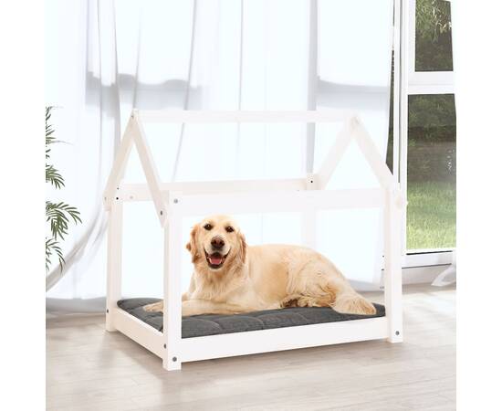Pat pentru câini, alb, 81x60x70 cm, lemn masiv de pin, 3 image