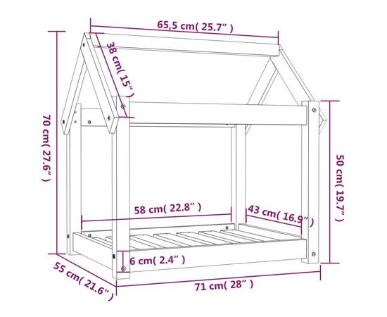 Pat pentru câini, negru, 71x55x70 cm, lemn masiv de pin, 8 image