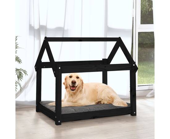 Pat pentru câini, negru, 81x60x70 cm, lemn masiv de pin, 3 image
