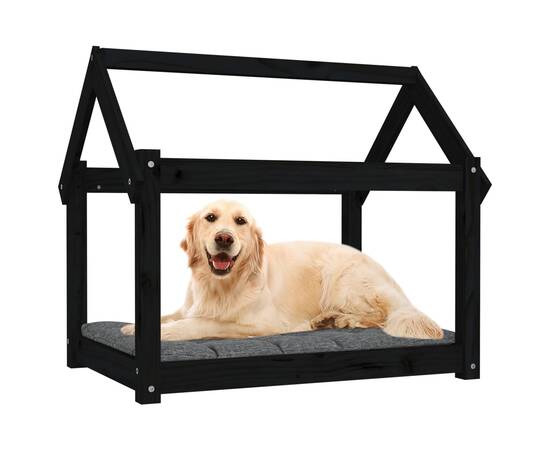 Pat pentru câini, negru, 81x60x70 cm, lemn masiv de pin, 4 image