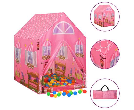 Cort de joacă pentru copii cu 250 bile, roz, 69x94x104 cm
