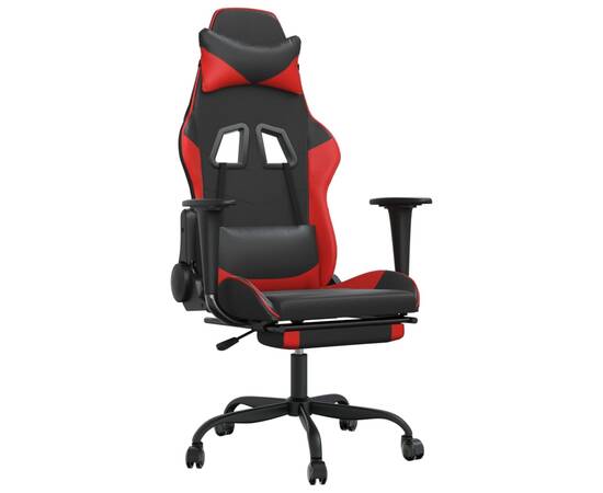 Scaun de gaming cu masaj/suport picioare, negru/roșu, piele eco, 2 image