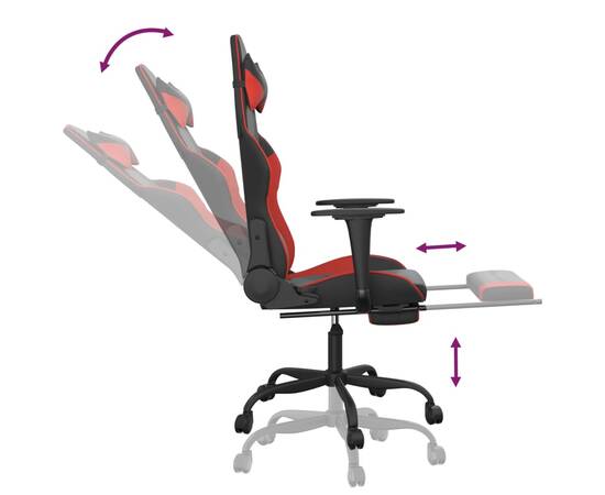 Scaun de gaming cu masaj/suport picioare, negru/roșu, piele eco, 7 image