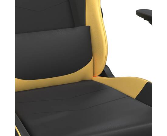 Scaun de gaming cu masaj/suport picioare negru/auriu piele eco, 9 image