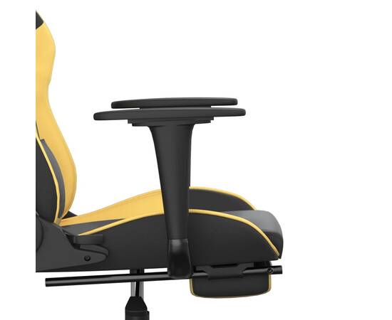 Scaun de gaming cu masaj/suport picioare negru/auriu piele eco, 11 image