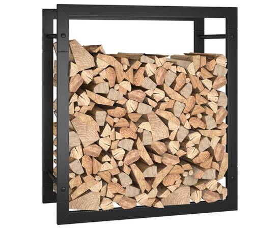 Suport pentru lemne de foc, negru mat, 50x28x56 cm, oțel, 5 image