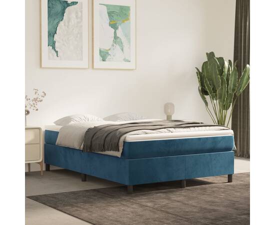 Cadru de pat box spring, albastru închis, 140x190 cm, catifea