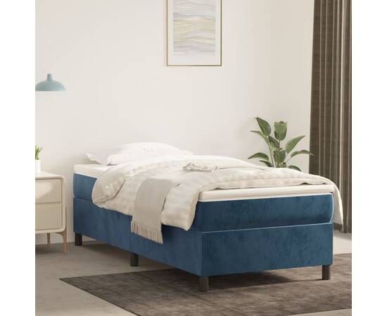 Cadru de pat box spring, albastru închis, 90x200 cm, catifea