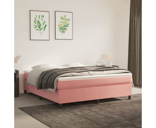 Cadru de pat box spring, roz, 160x200 cm, catifea