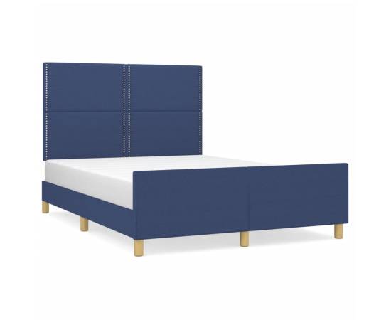 Cadru de pat cu tăblie, albastru, 140x200 cm, textil, 2 image