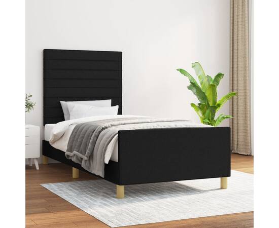 Cadru de pat cu tăblie, negru, 80x200 cm, textil