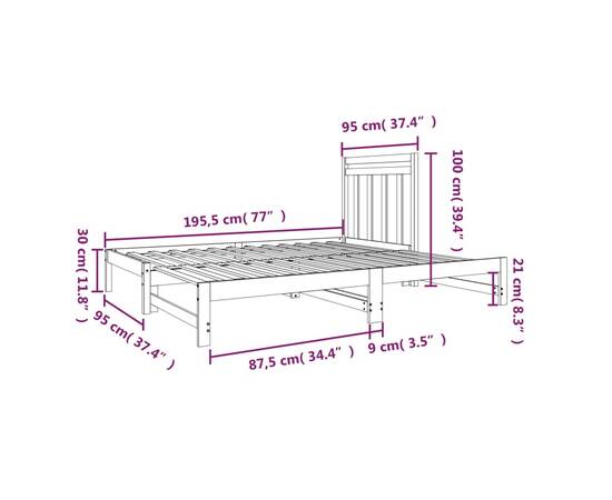 Pat de zi extensibil, 2x(90x190) cm, lemn masiv de pin, 11 image