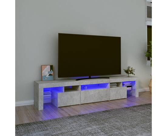 Comodă tv cu lumini led, gri beton, 200x36,5x40 cm