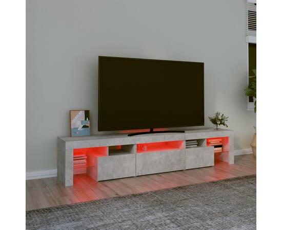 Comodă tv cu lumini led, gri beton, 200x36,5x40 cm, 5 image