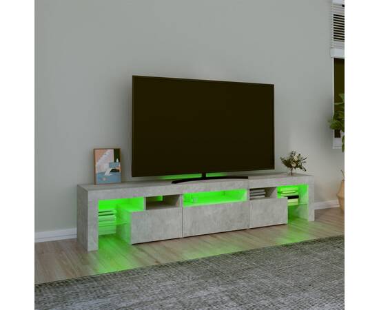 Comodă tv cu lumini led, gri beton, 200x36,5x40 cm, 4 image