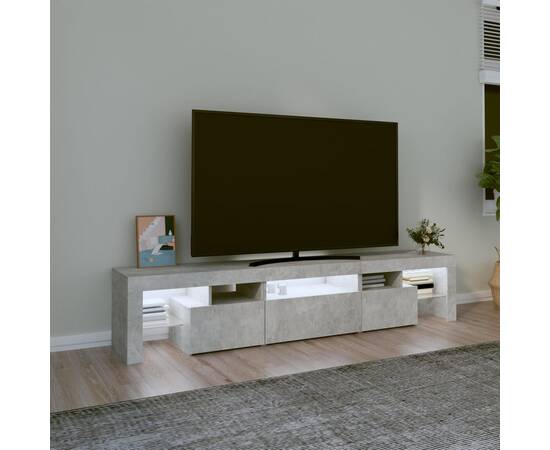 Comodă tv cu lumini led, gri beton, 200x36,5x40 cm, 3 image