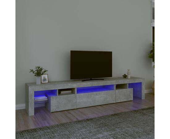 Comodă tv cu lumini led, gri beton, 215x36,5x40cm