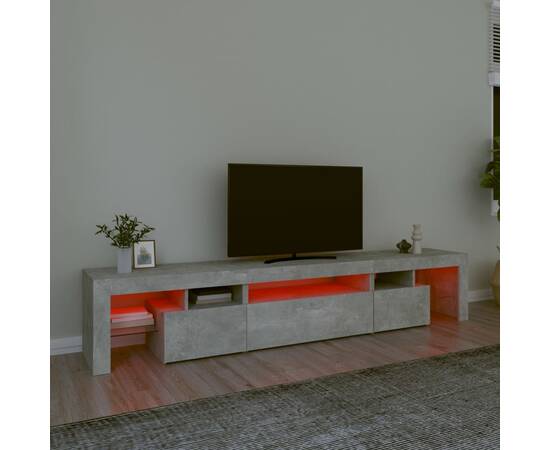 Comodă tv cu lumini led, gri beton, 215x36,5x40cm, 5 image