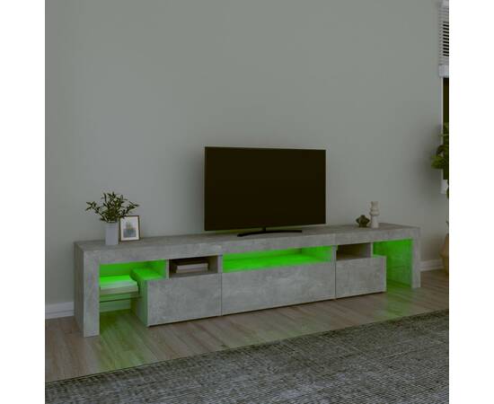 Comodă tv cu lumini led, gri beton, 215x36,5x40cm, 4 image