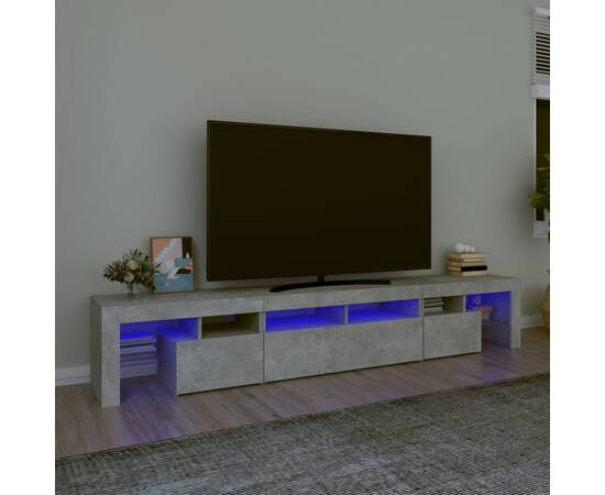 Comodă tv cu lumini led, gri beton, 230x36,5x40cm