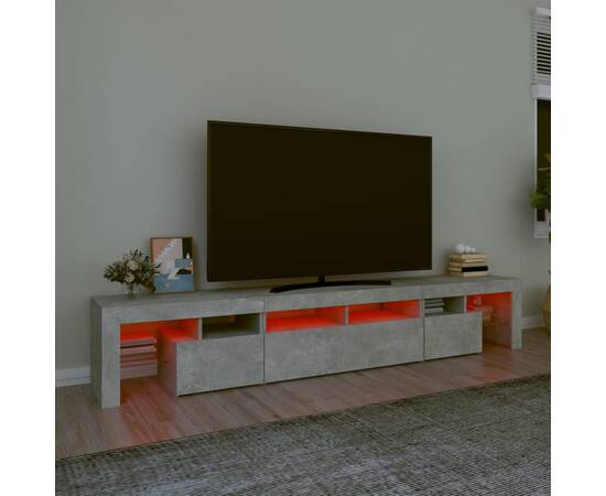 Comodă tv cu lumini led, gri beton, 230x36,5x40cm, 5 image