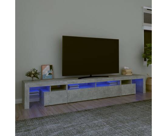 Comodă tv cu lumini led, gri beton, 260x36,5x40cm