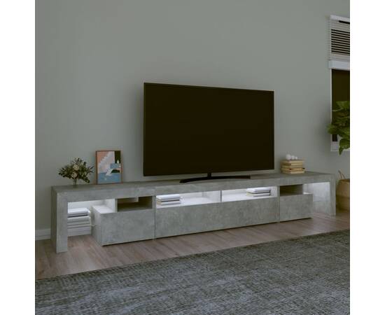 Comodă tv cu lumini led, gri beton, 260x36,5x40cm, 3 image