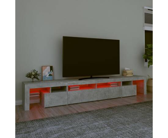 Comodă tv cu lumini led, gri beton, 260x36,5x40cm, 5 image