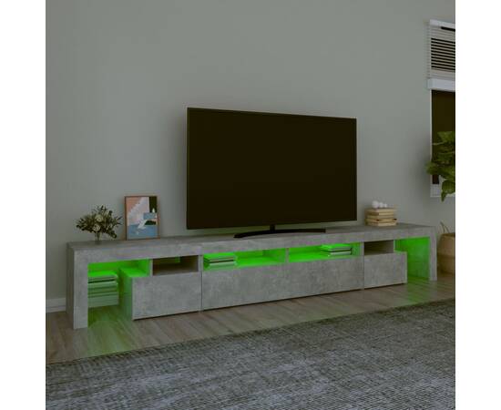 Comodă tv cu lumini led, gri beton, 260x36,5x40cm, 4 image