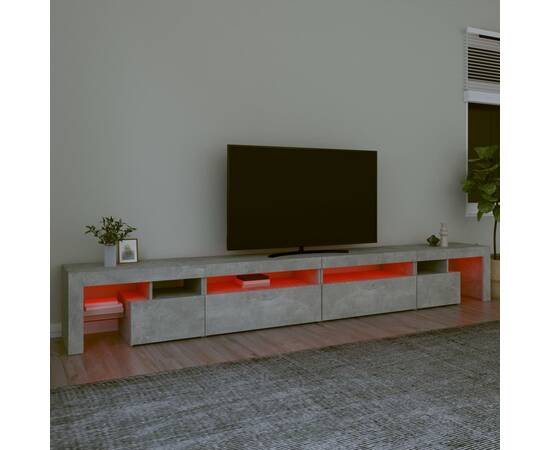 Comodă tv cu lumini led, gri beton, 290x36,5x40 cm, 5 image