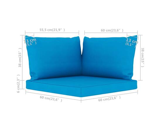 Perne canapea din paleți, 3 buc., albastru deschis, textil, 6 image