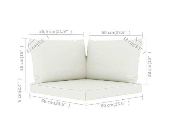 Perne de canapea din paleți, 3 buc., alb crem, material textil, 6 image