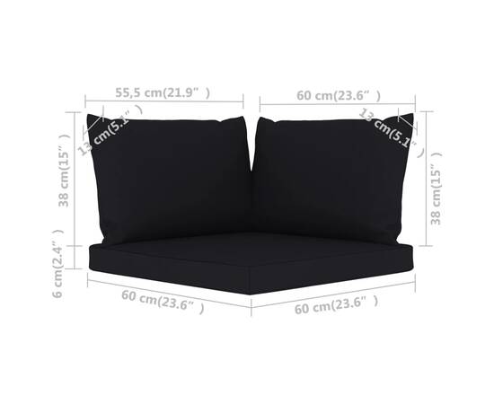 Perne de canapea din paleți, 3 buc., negru, material textil, 6 image